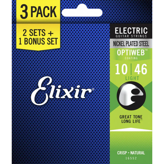 Cordes guitare électrique Light 10/46 Acier nickelé Optiweb Elixir Pack de 3 "19052"