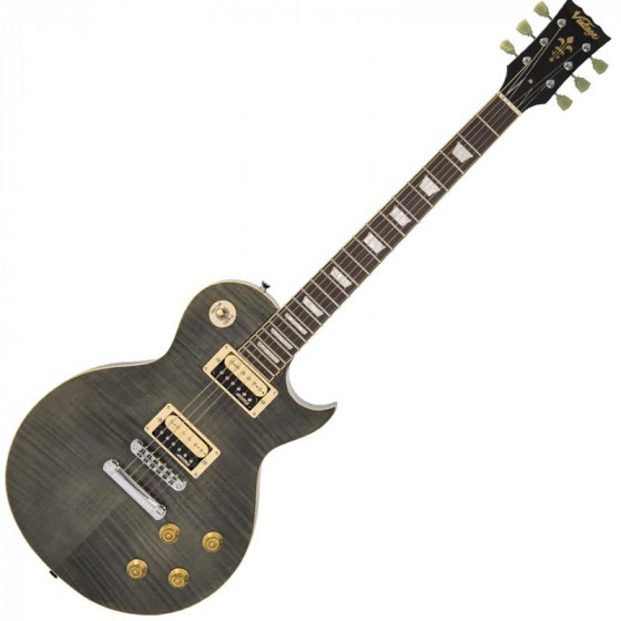 Guitare électrique Vintage V100T ReIssued Series Flamed Thru Black