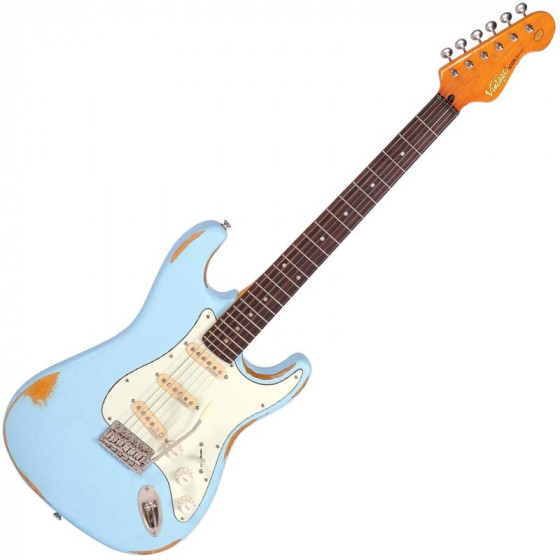 Guitare électrique Vintage V6 ICON Bleu Laguna en détresse