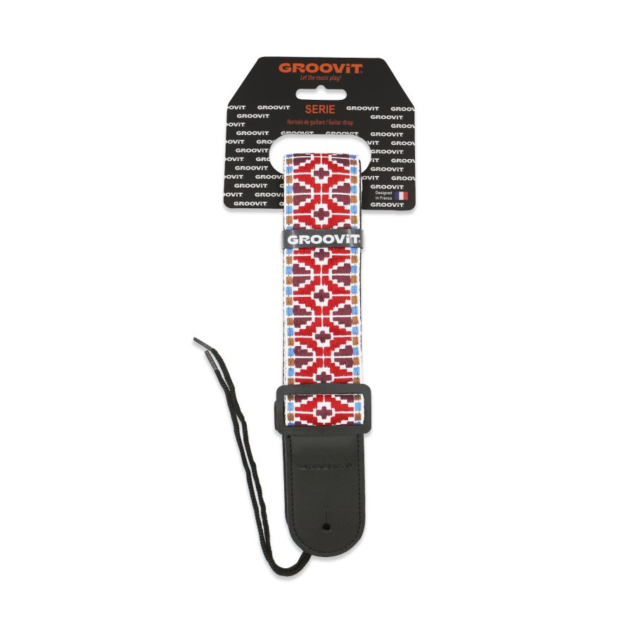 Sangle Jacquard rouge embout cuir GROOVIT Sangle Jacquard rouge embout cuir GROOVIT