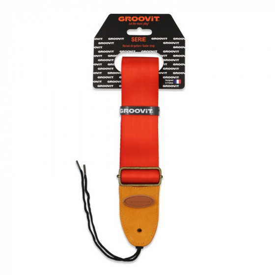 Sangle rouge unie embout cuir marron GROOVIT