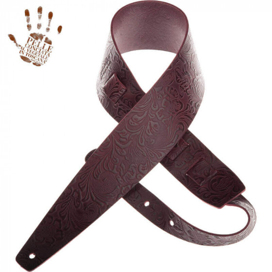 Sangle Holes HC cuir bordeaux embossé floral 8cm Magrabo