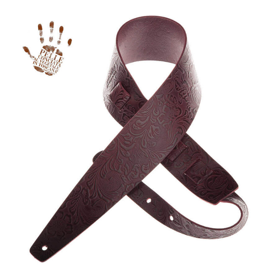 Sangle Holes HC cuir bordeaux embossé floral 8cm Magrabo Sangle Holes HC cuir bordeaux embossé floral 8cm Magrabo