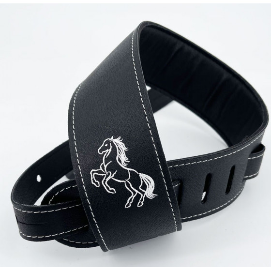 Sangle rembourrée cuir végane noir motif Cheval STEFY LINE SLST604B