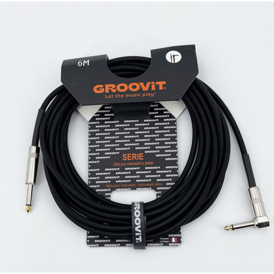 Cable Nylon Tressé HQ 24AWG noir Blindé jack Droit-Coudé 6m Groovit