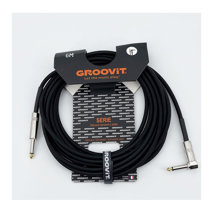 Cable Nylon Tressé HQ 24AWG noir Blindé jack Droit-Coudé 6m Groovit Cable Nylon Tressé HQ 24AWG noir Blindé jack Droit-Coudé 6m Groovit