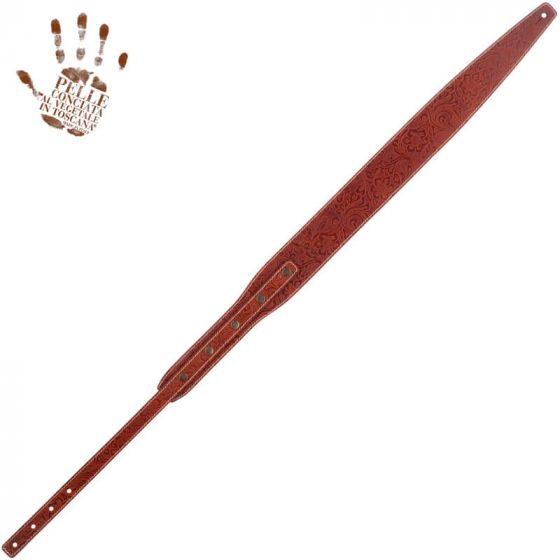Sangle cuir boutons BS marron embossé floral 7cm Magrabo