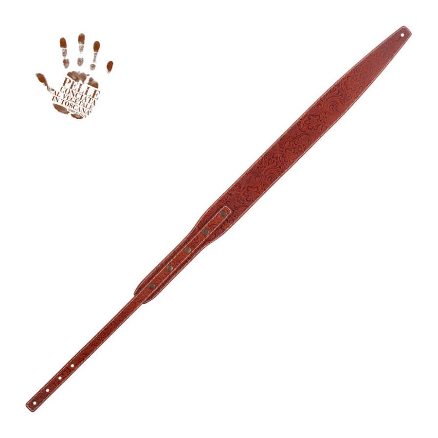 Sangle cuir boutons BS marron embossé floral 7cm Magrabo