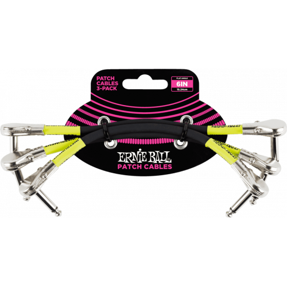 Mini cable Patch - pack de 3 - coudé fin 15 cm noir Ernie Ball