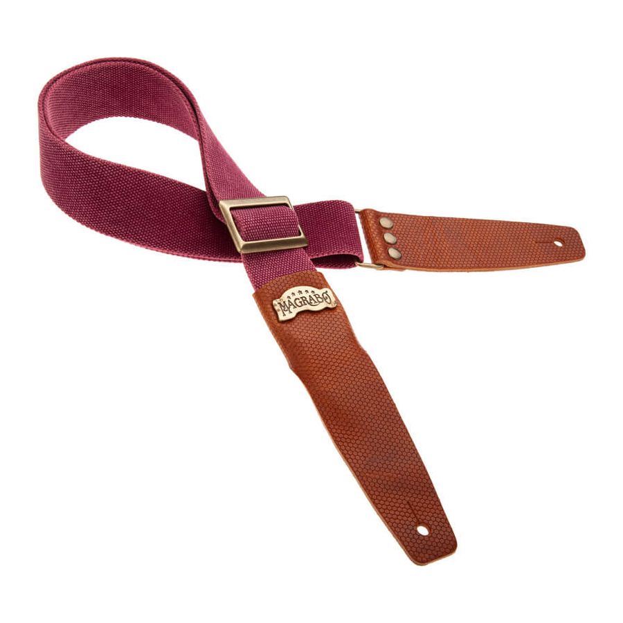 Sangle SC Coton et cuir bordeaux-marron 5cm Magrabo
