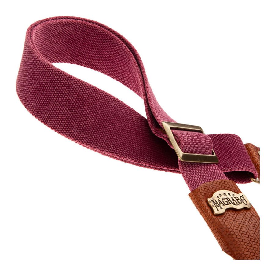 Sangle SC Coton et cuir bordeaux-marron 5cm Magrabo