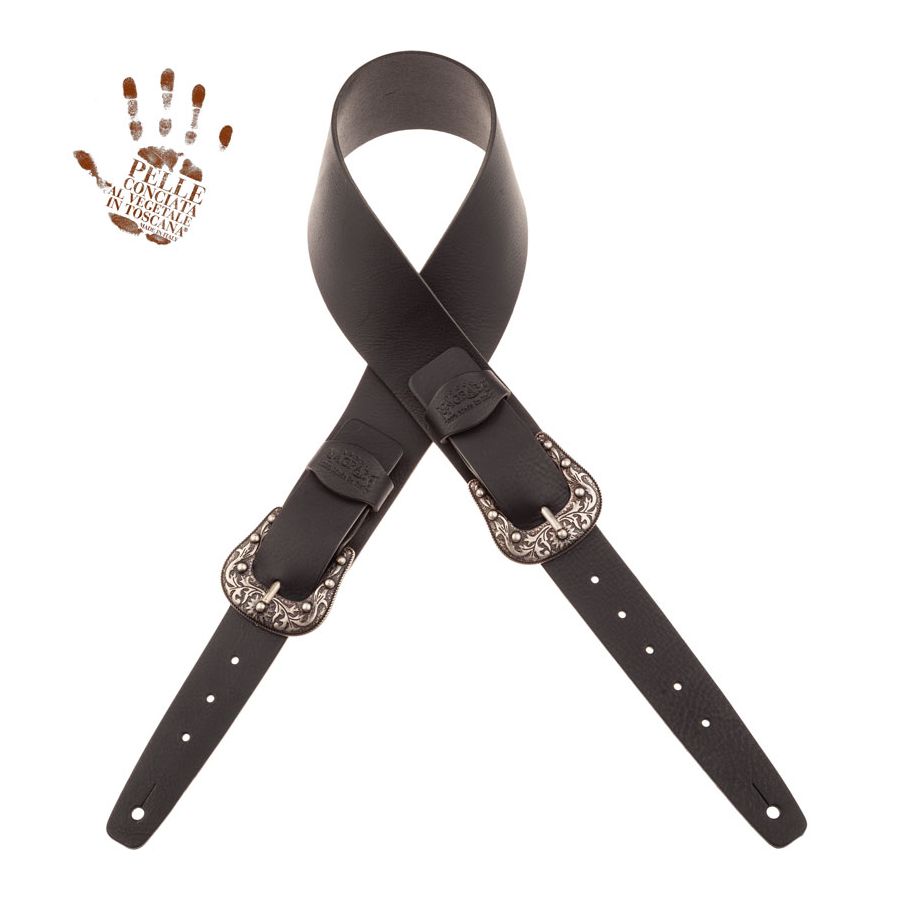Sangle Twin Buckle TC cuir noir 7cm Magrabo