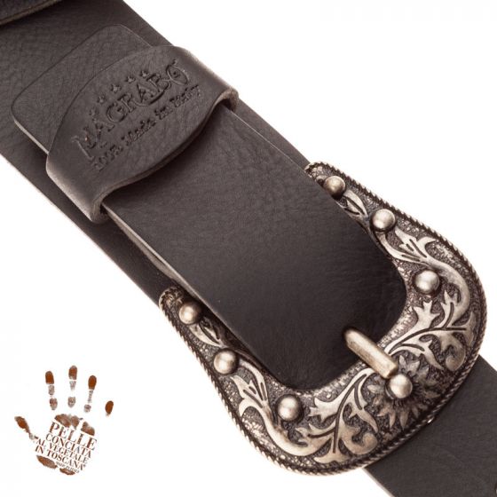 Sangle Twin Buckle TC cuir noir 7cm Magrabo
