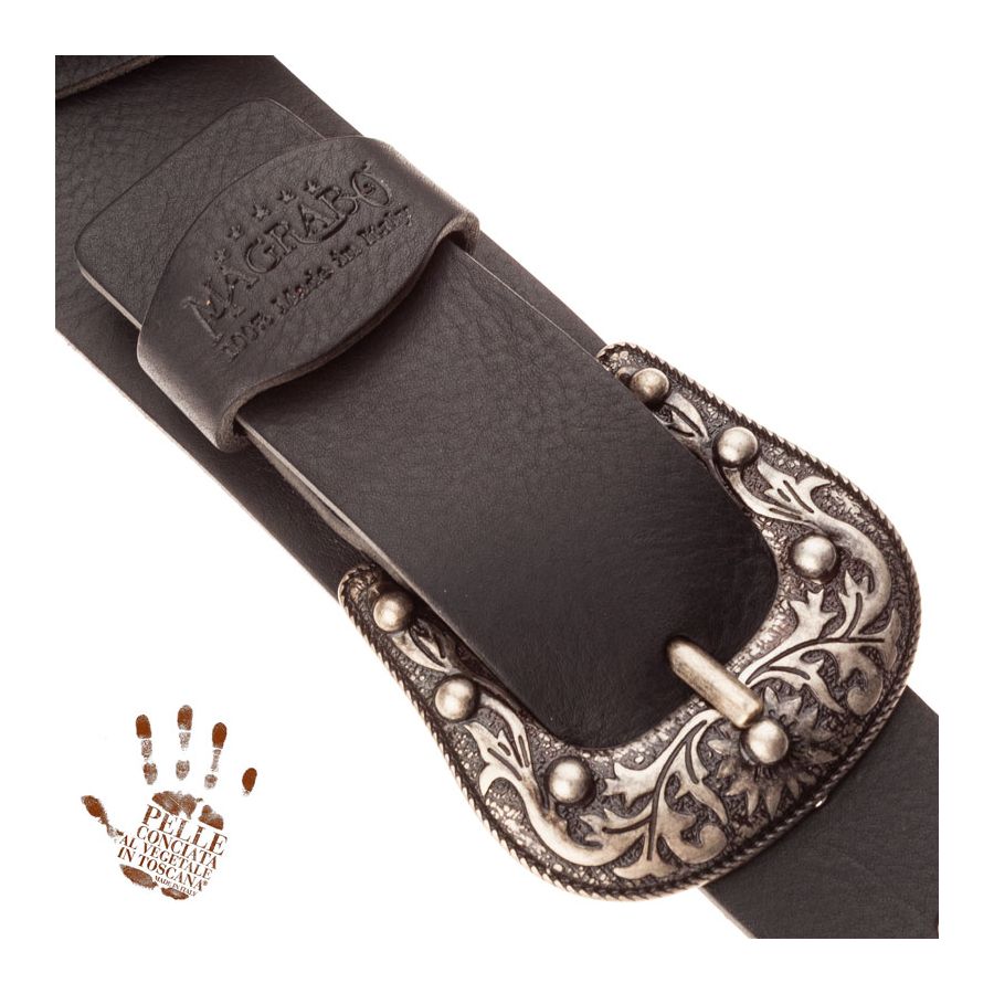 Sangle Twin Buckle TC cuir noir 7cm Magrabo