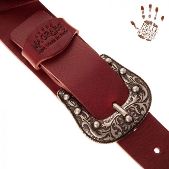 Sangle Twin Buckle TC cuir bordeaux 7cm Magrabo