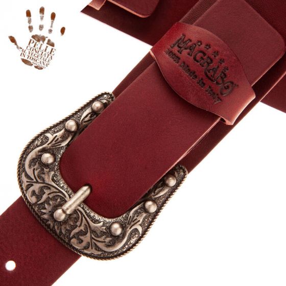Sangle Twin Buckle TC cuir bordeaux 7cm Magrabo