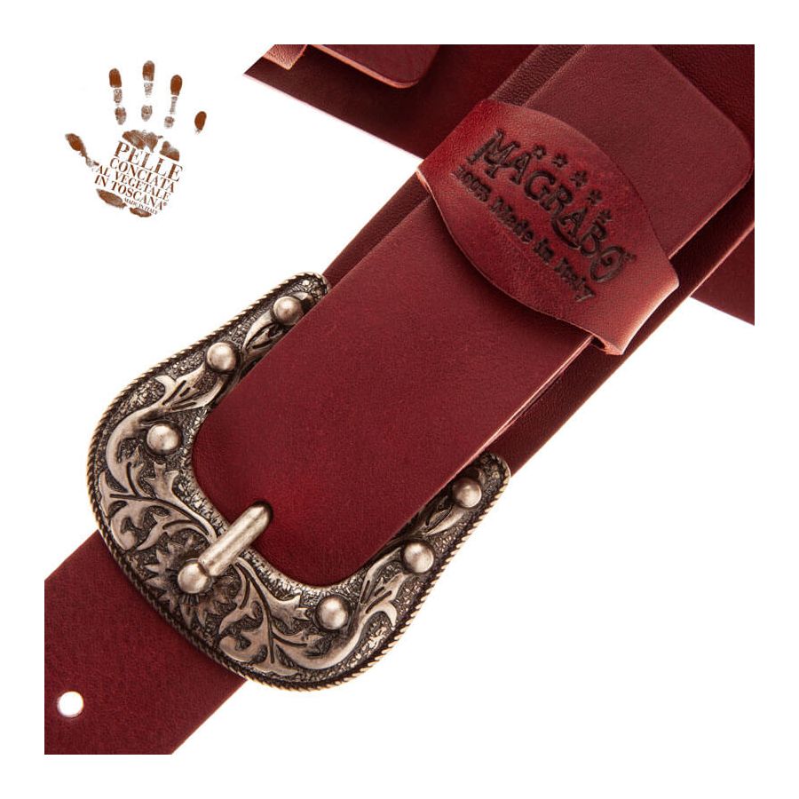 Sangle Twin Buckle TC cuir bordeaux 7cm Magrabo