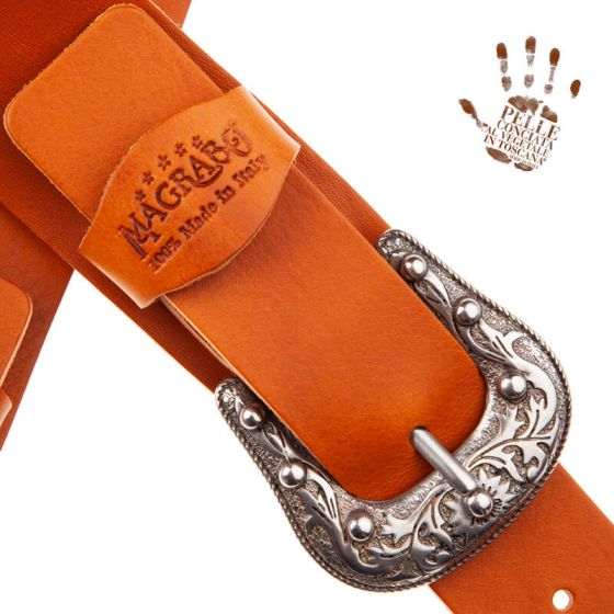 Sangle Twin Buckle TC cuir marron clair 7cm Magrabo