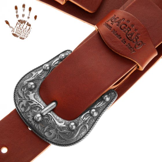 Sangle Twin Buckle TC cuir marron foncé 7cm Magrabo