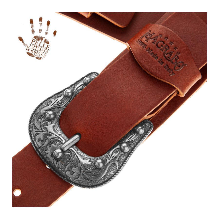 Sangle Twin Buckle TC cuir marron foncé 7cm Magrabo