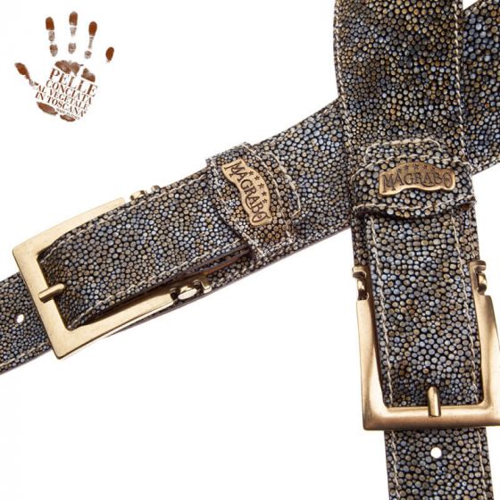 Sangle Twin Buckle TS cuir gris Seurat blanc 7cm Magrabo