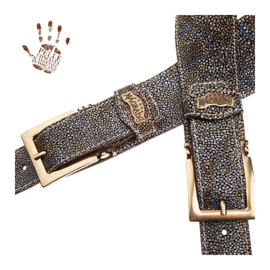 Sangle Twin Buckle TS cuir gris Seurat blanc 7cm Magrabo