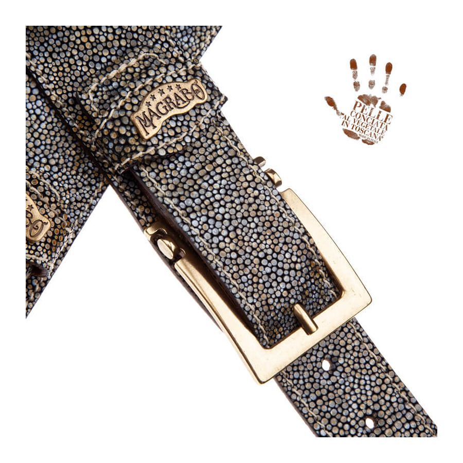 Sangle Twin Buckle TS cuir gris Seurat blanc 7cm Magrabo
