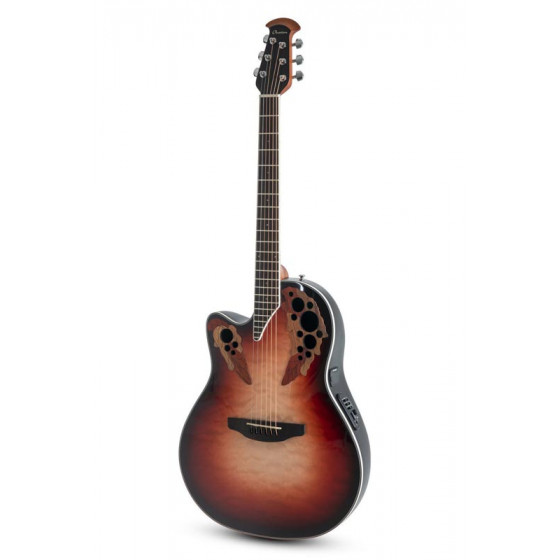 Guitare électro acoustique Ovation Celebrity Elite plus Mid Cutaway Rudy Burst gauchère