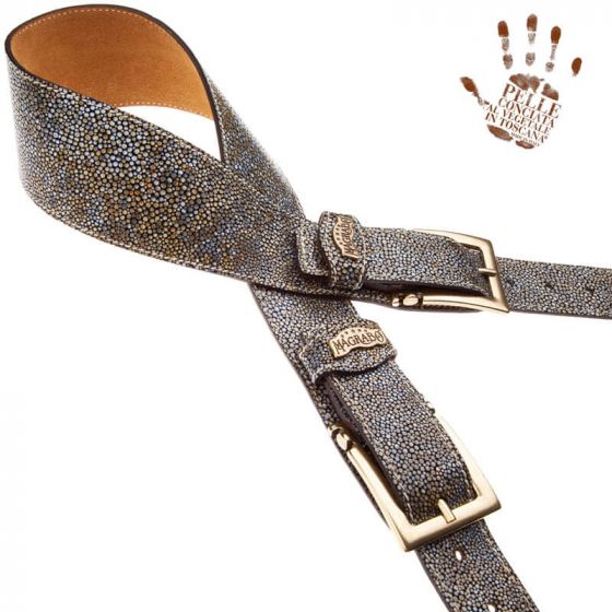 Sangle Twin Buckle TS cuir gris Seurat blanc 7cm Magrabo