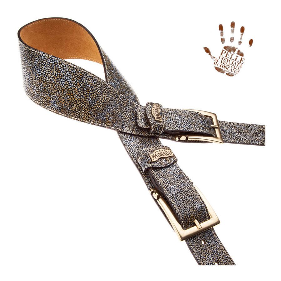 Sangle Twin Buckle TS cuir gris Seurat blanc 7cm Magrabo