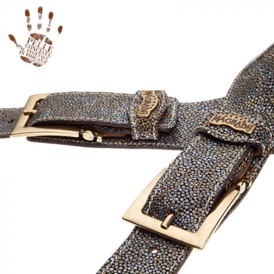 Sangle Twin Buckle TS cuir gris Seurat blanc 7cm Magrabo