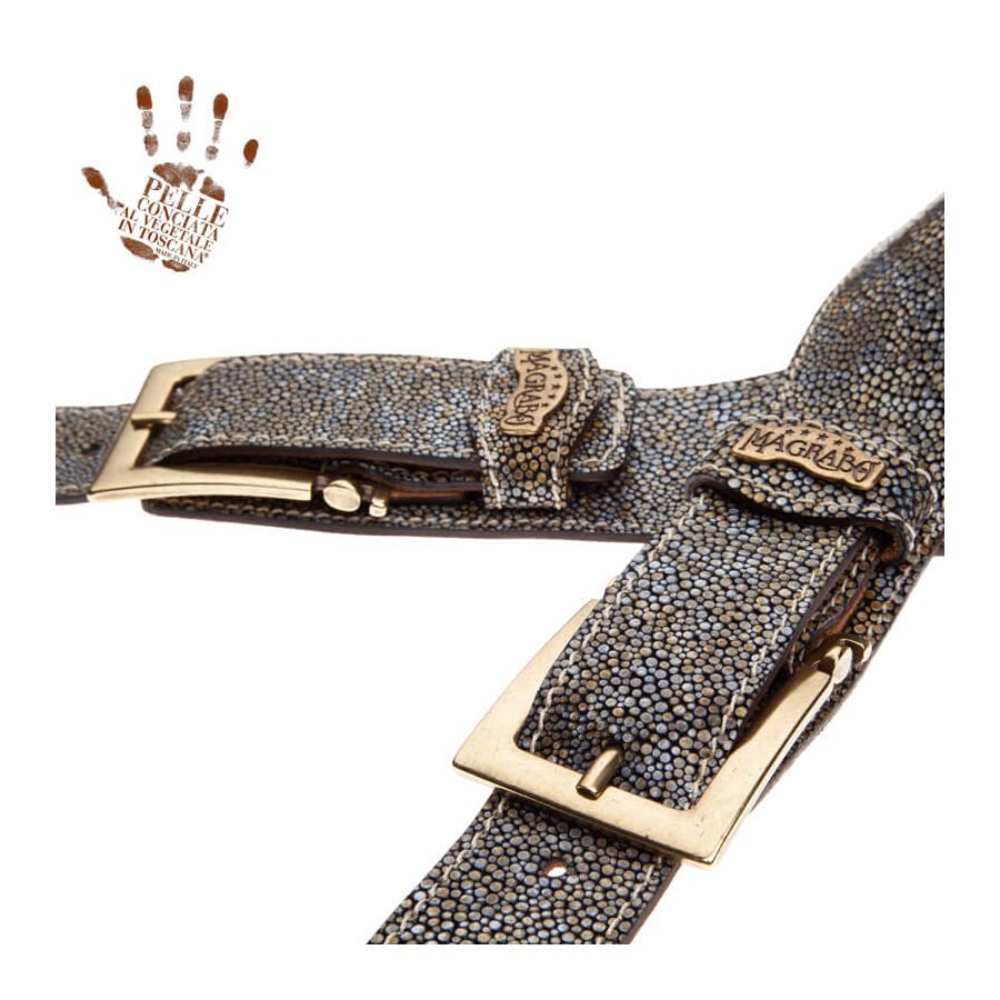 Sangle Twin Buckle TS cuir gris Seurat blanc 7cm Magrabo