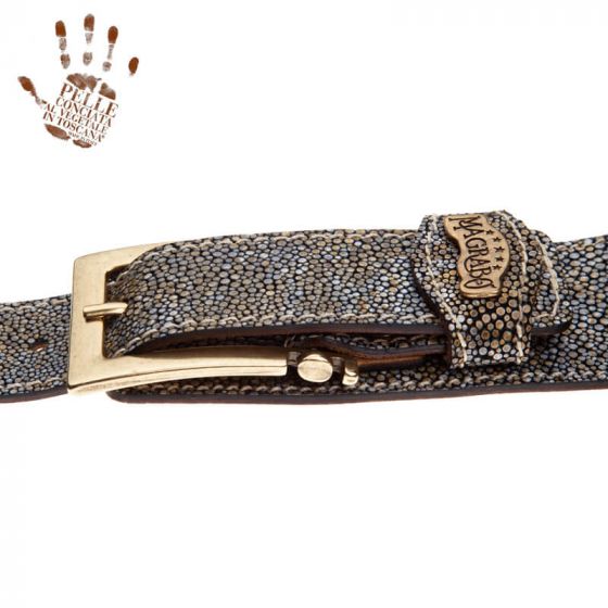 Sangle Twin Buckle TS cuir gris Seurat blanc 7cm Magrabo