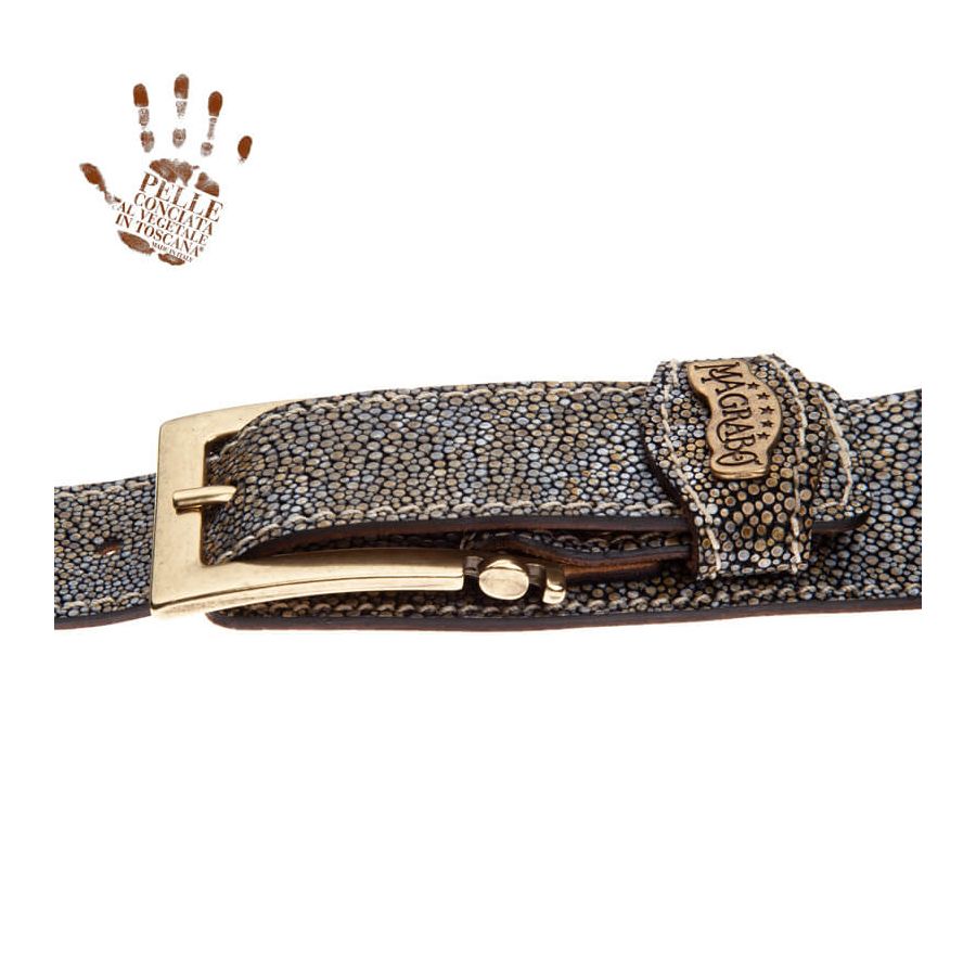 Sangle Twin Buckle TS cuir gris Seurat blanc 7cm Magrabo