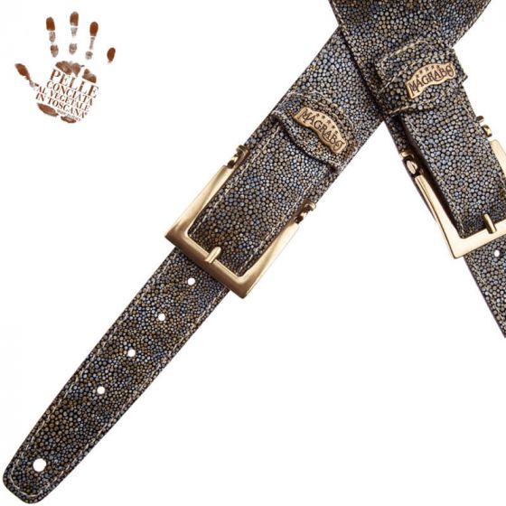 Sangle Twin Buckle TS cuir gris Seurat blanc 7cm Magrabo