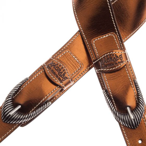 Sangle Twin Buckle TS cuir bronze Métallique boucles argent 7cm Magrabo