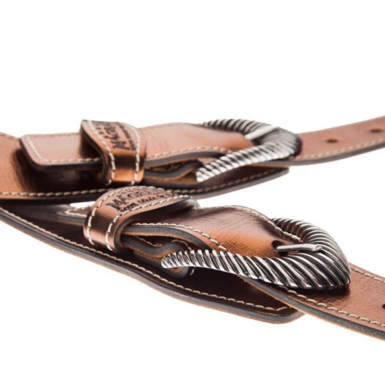 Sangle Twin Buckle TS cuir bronze Métallique boucles argent 7cm Magrabo