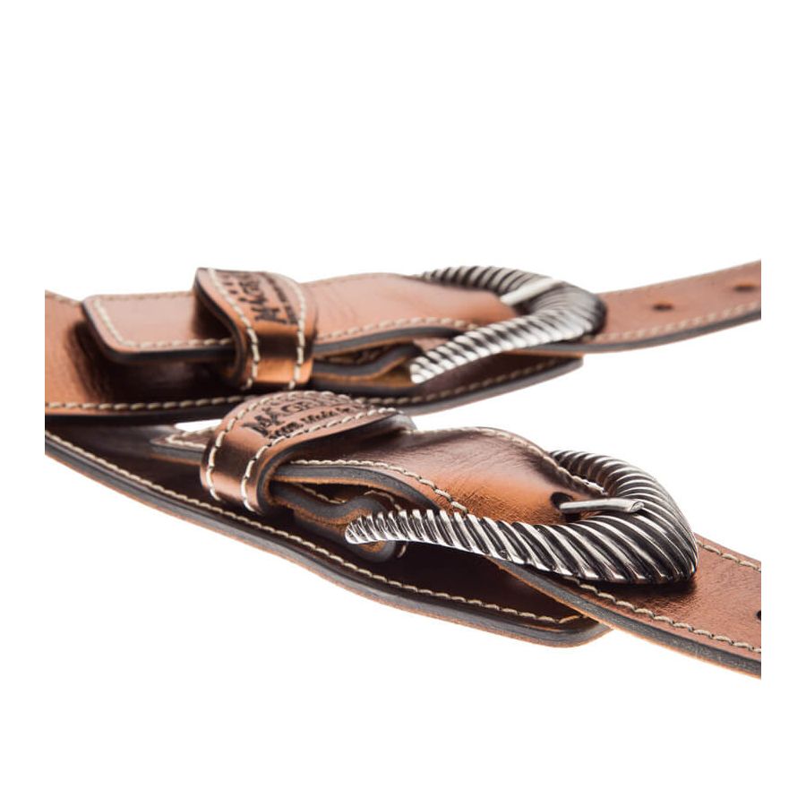 Sangle Twin Buckle TS cuir bronze Métallique boucles argent 7cm Magrabo