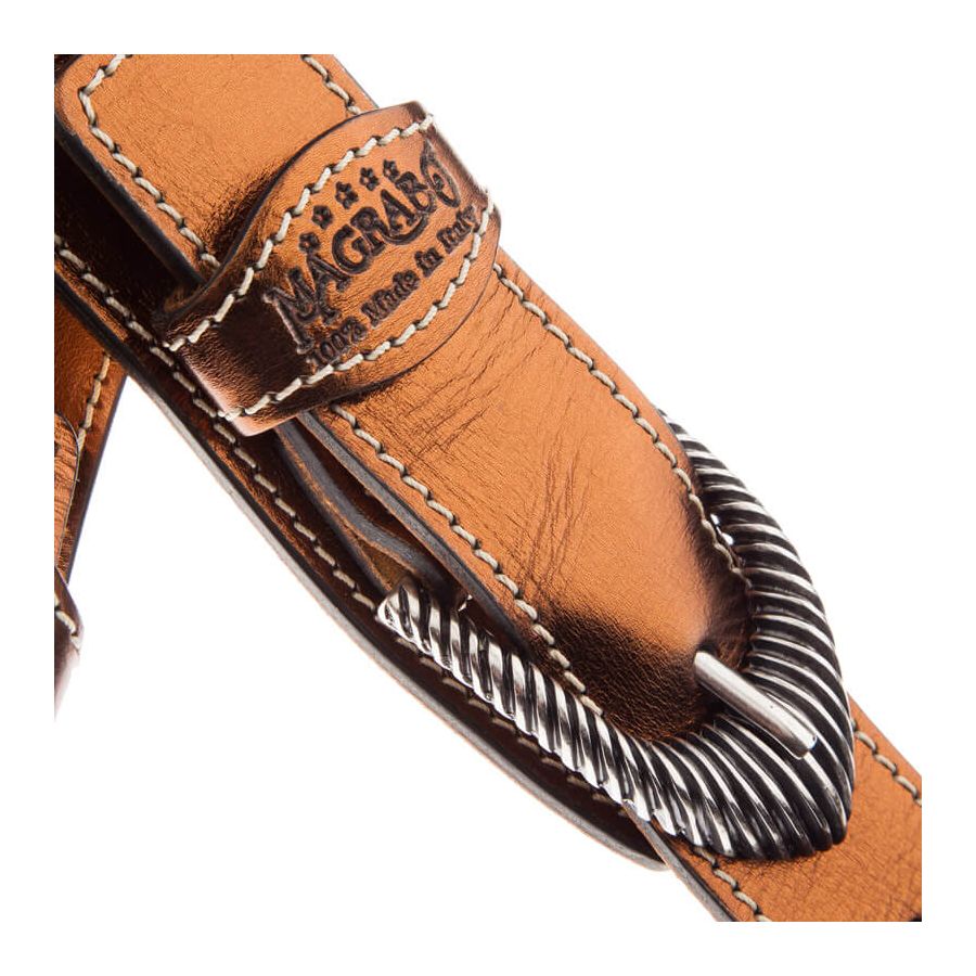 Sangle Twin Buckle TS cuir bronze Métallique boucles argent 7cm Magrabo