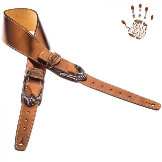 Sangle Twin Buckle TS cuir bronze Métallique boucles argent 7cm Magrabo
