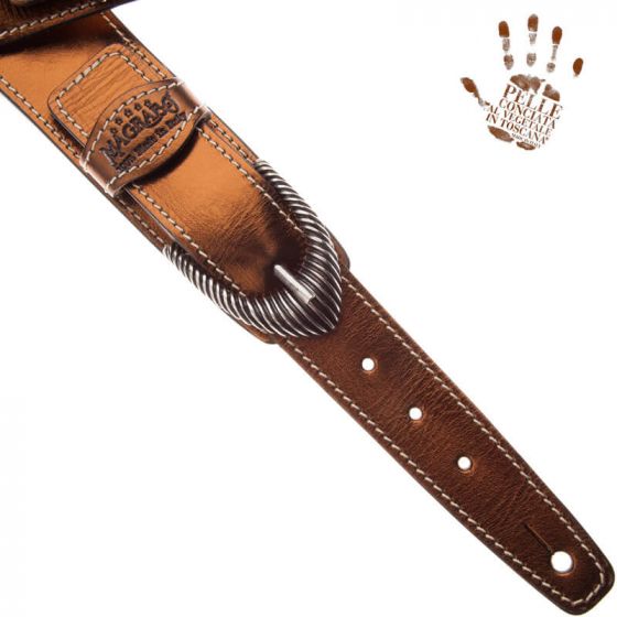 Sangle Twin Buckle TS cuir bronze Métallique boucles argent 7cm Magrabo
