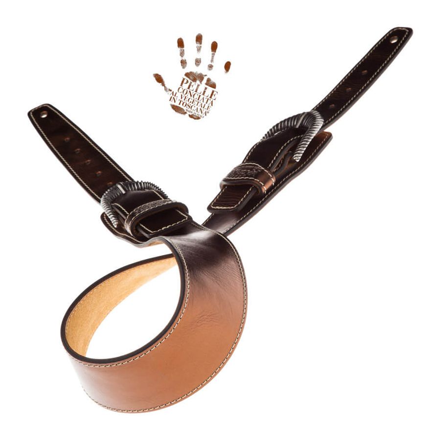 Sangle Twin Buckle TS cuir bronze Métallique boucles argent 7cm Magrabo