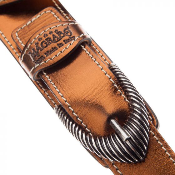 Sangle Twin Buckle TS cuir bronze Métallique boucles argent 7cm Magrabo