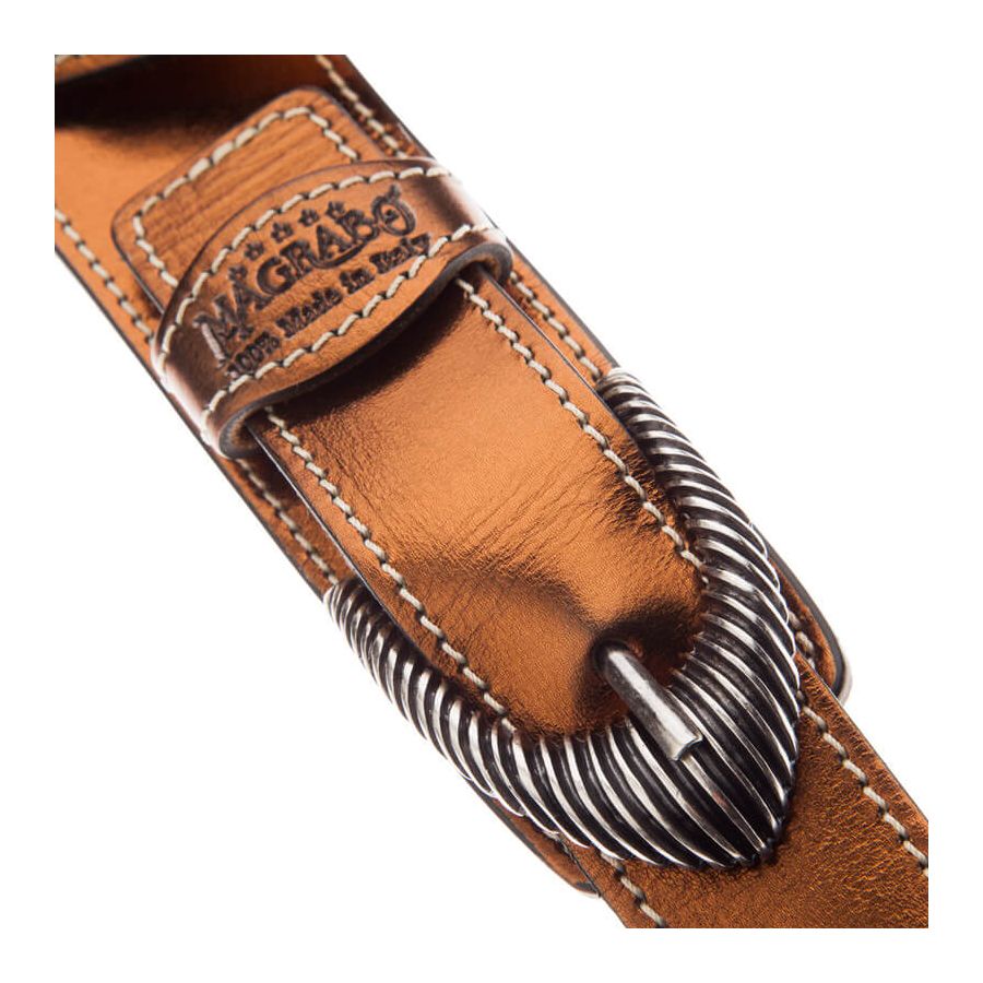 Sangle Twin Buckle TS cuir bronze Métallique boucles argent 7cm Magrabo