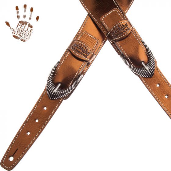 Sangle Twin Buckle TS cuir bronze Métallique boucles argent 7cm Magrabo