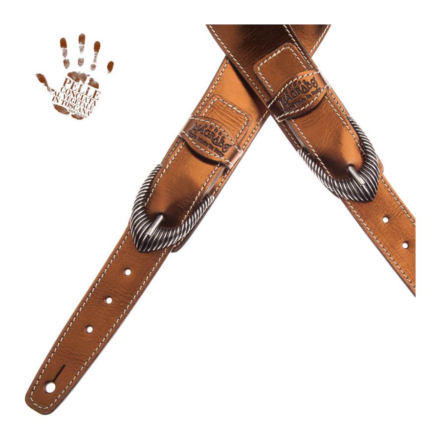 Sangle Twin Buckle TS cuir bronze Métallique boucles argent 7cm Magrabo