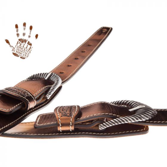 Sangle Twin Buckle TS cuir bronze Métallique boucles argent 7cm Magrabo