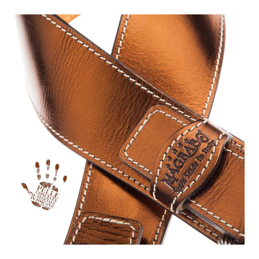 Sangle Twin Buckle TS cuir bronze Métallique boucles argent 7cm Magrabo