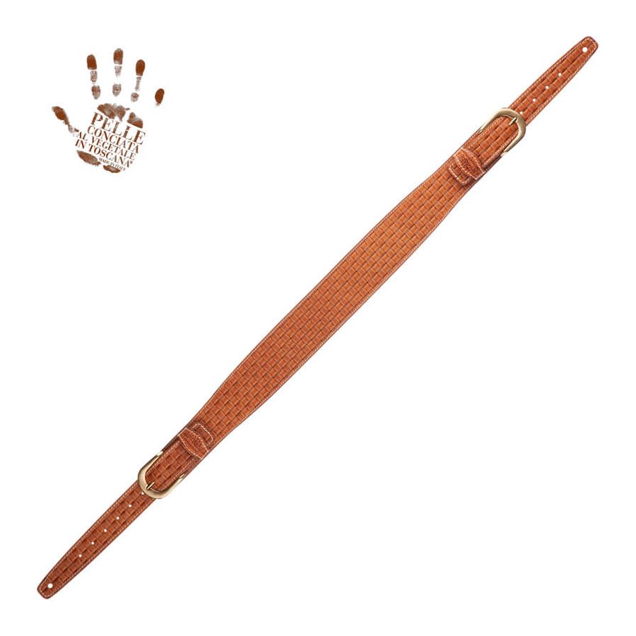 Sangle Twin Buckle TS cuir marron clair effet tissé  7cm Magrabo