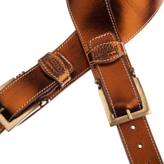 Sangle Twin Buckle TS cuir bronze Métallique boucles laiton 7cm Magrabo
